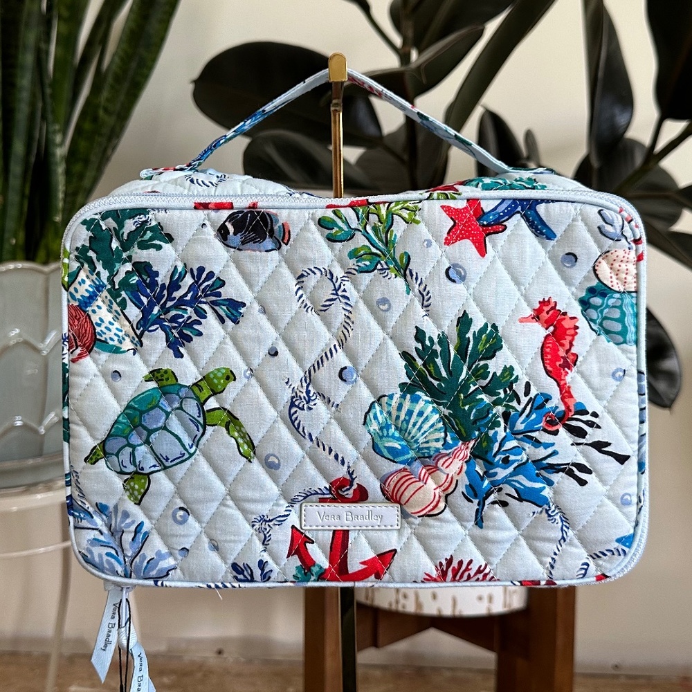 NWT Vera Bradley Anchors Aweigh Large Blush and Brush Cosmetic Makeup Case